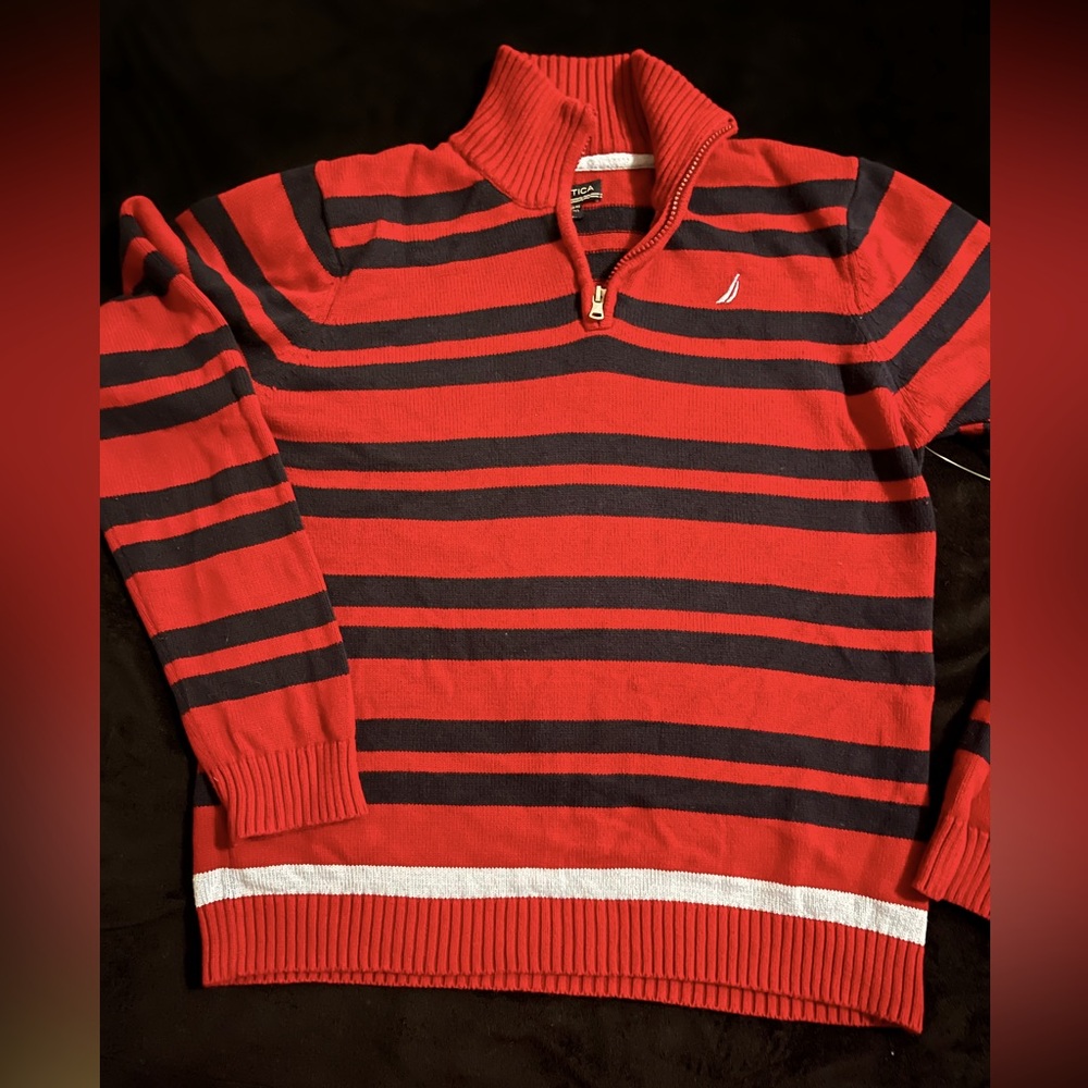 Nautica Knit Striped preppy  Zippered Pullover